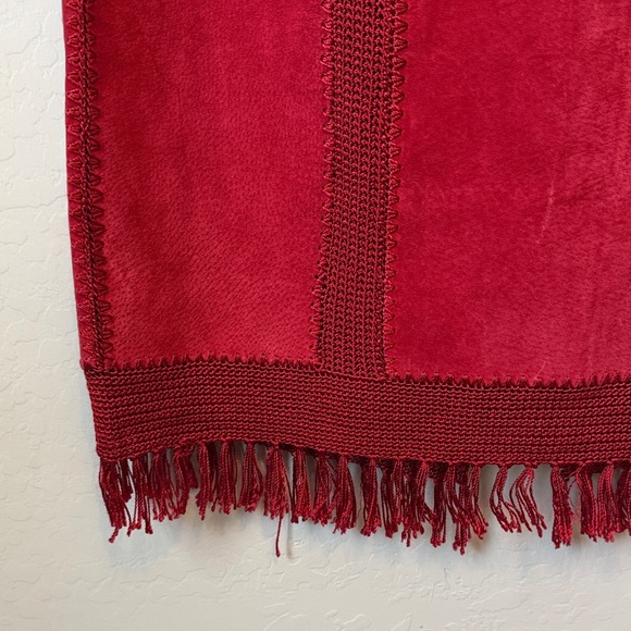 Vintage Genuine Suede Leather Patchwork Red Maxi Skirt - Picture 3 of 5